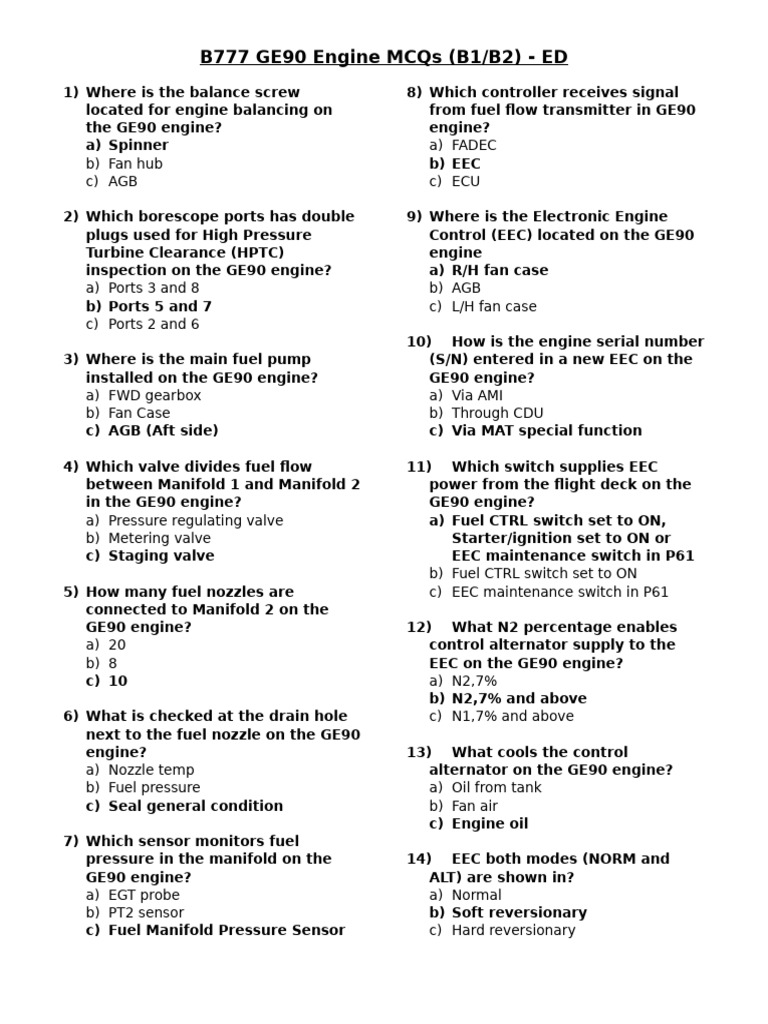 B777 GE90 Engine Questions | PDF | Engines | Internal Combustion Engine