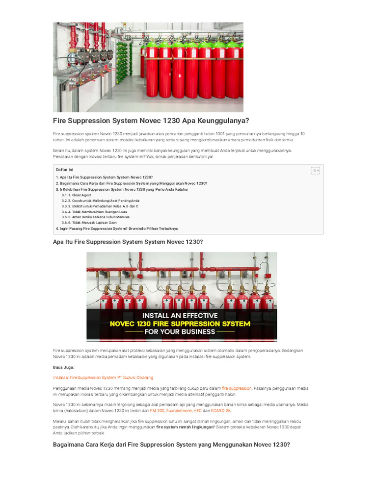 Fire Suppression System Novec 1230 Apa Keunggulanya | PDF