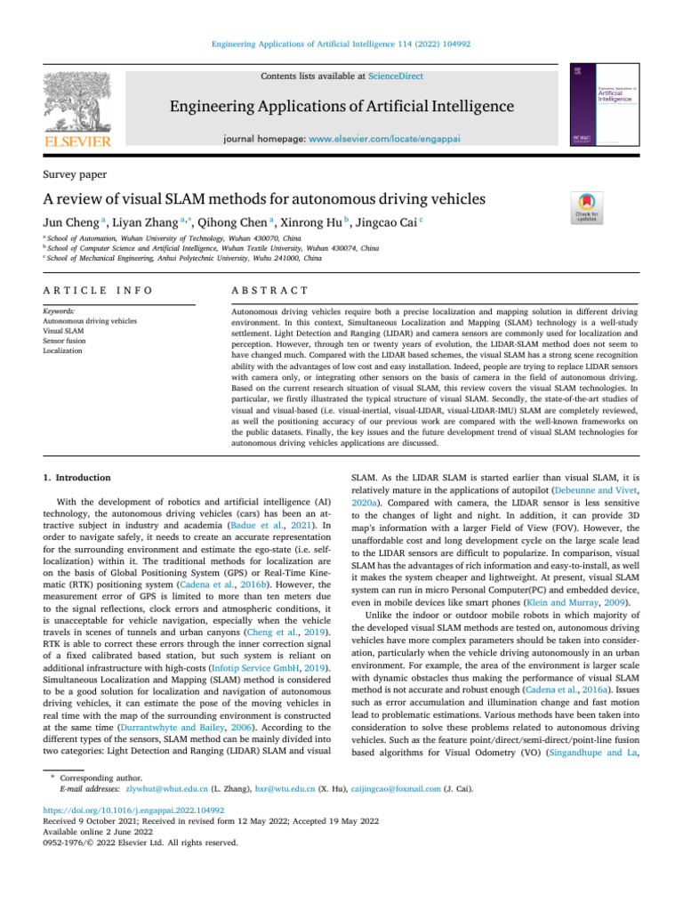 A Review of Visual SLAM Methods For Autonomous Driving Vehicles | PDF ...