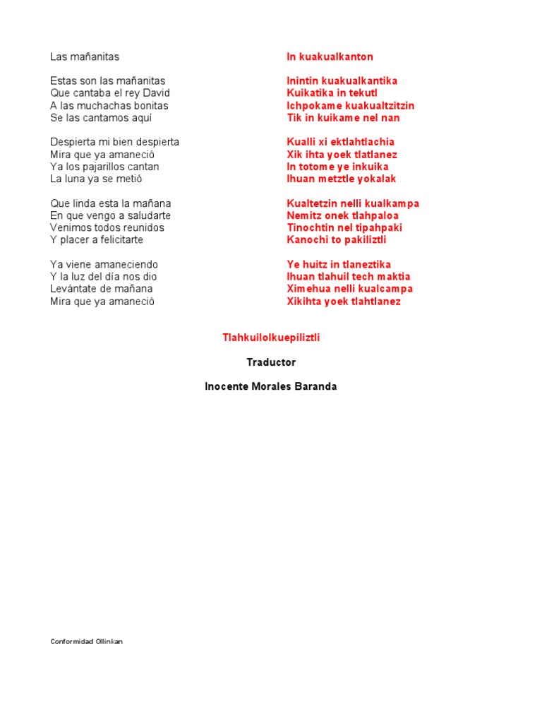 Canciones En Dialecto Nahuatl Y Su Traduccion wishqatar org