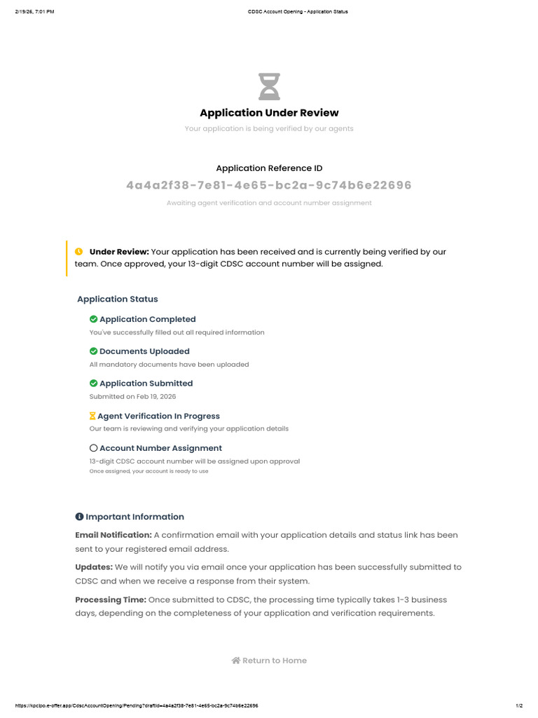 CDSC Account Opening - Application Status | PDF