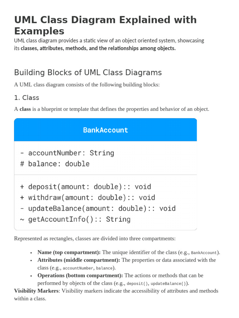UML Class Diagram Explained With Examples | PDF | Method (Computer ...
