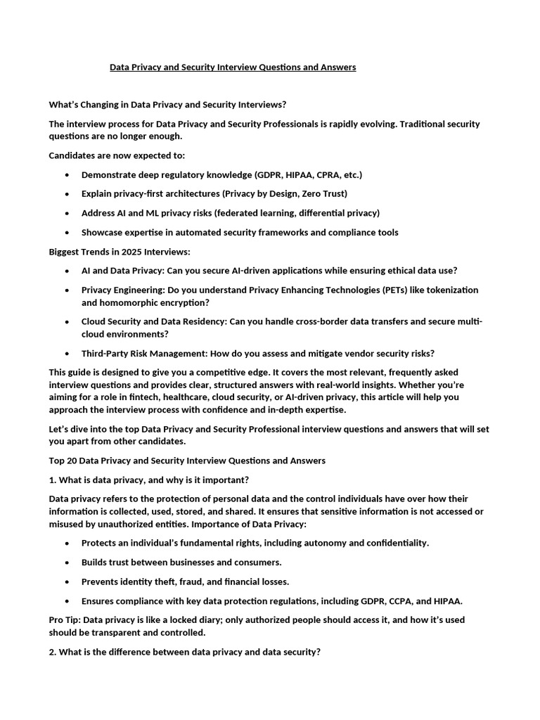 Data Privacy and Security Interview Questions and Answers | PDF ...