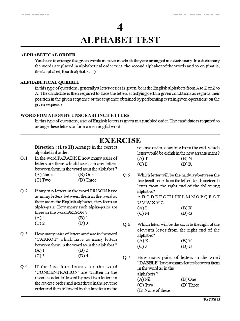 6th - Mental Ability - 04 Alphabet Test | PDF | Encodings | Written ...