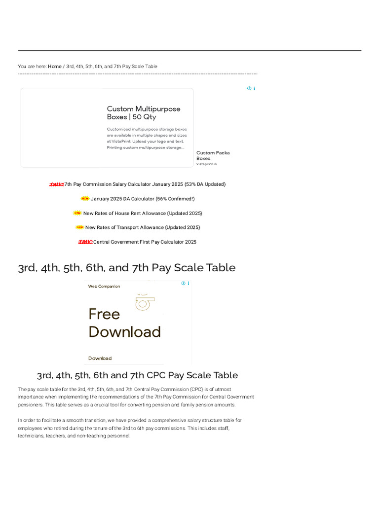 3rd, 4th, 5th, 6th, And 7th Pay Scale Table — Central Government ...