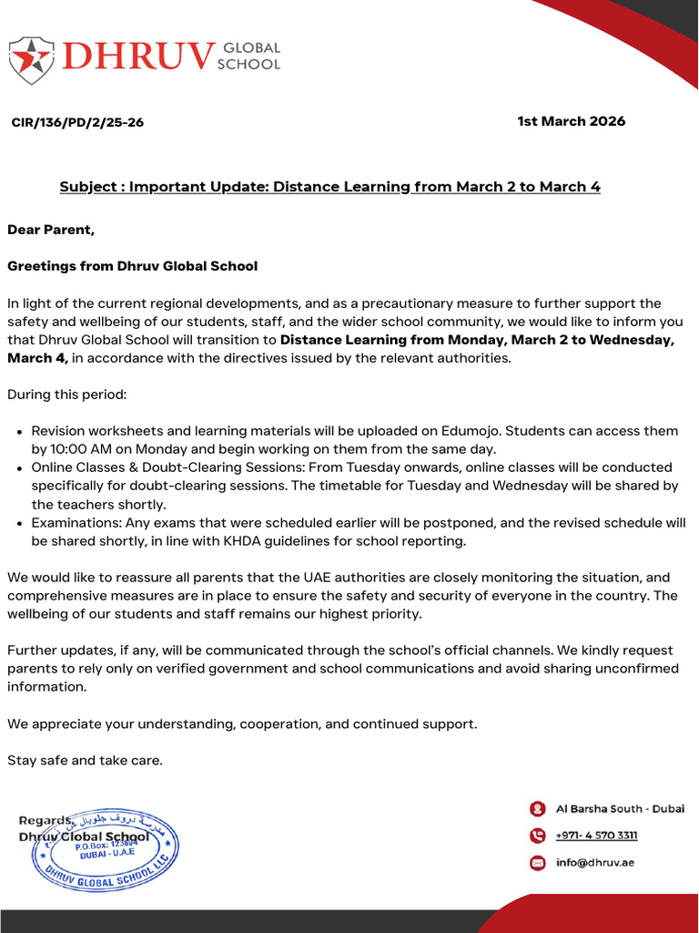 Important Update Distance Learning From March 2 to March 4 | PDF