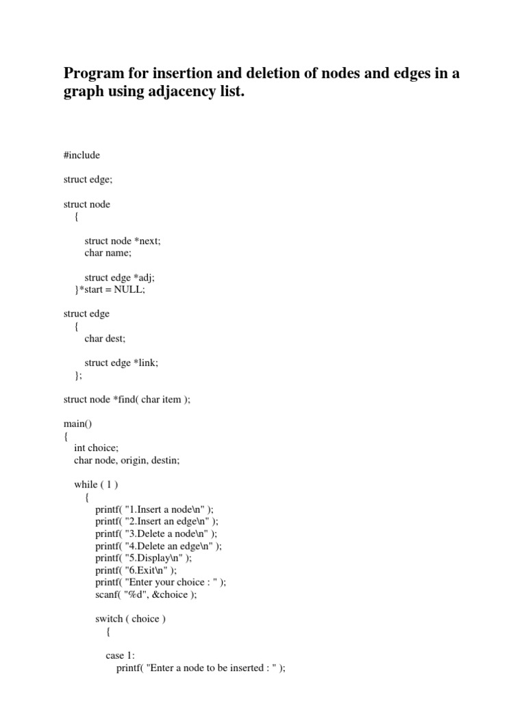 Graph Node and Edge Management Program | PDF | Vertex (Graph Theory ...