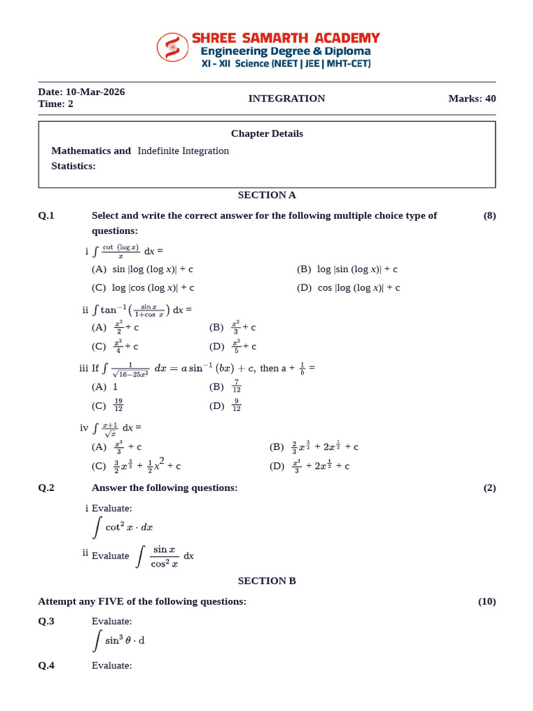 Integration Test 10 March | PDF | Mathematics | Methodology