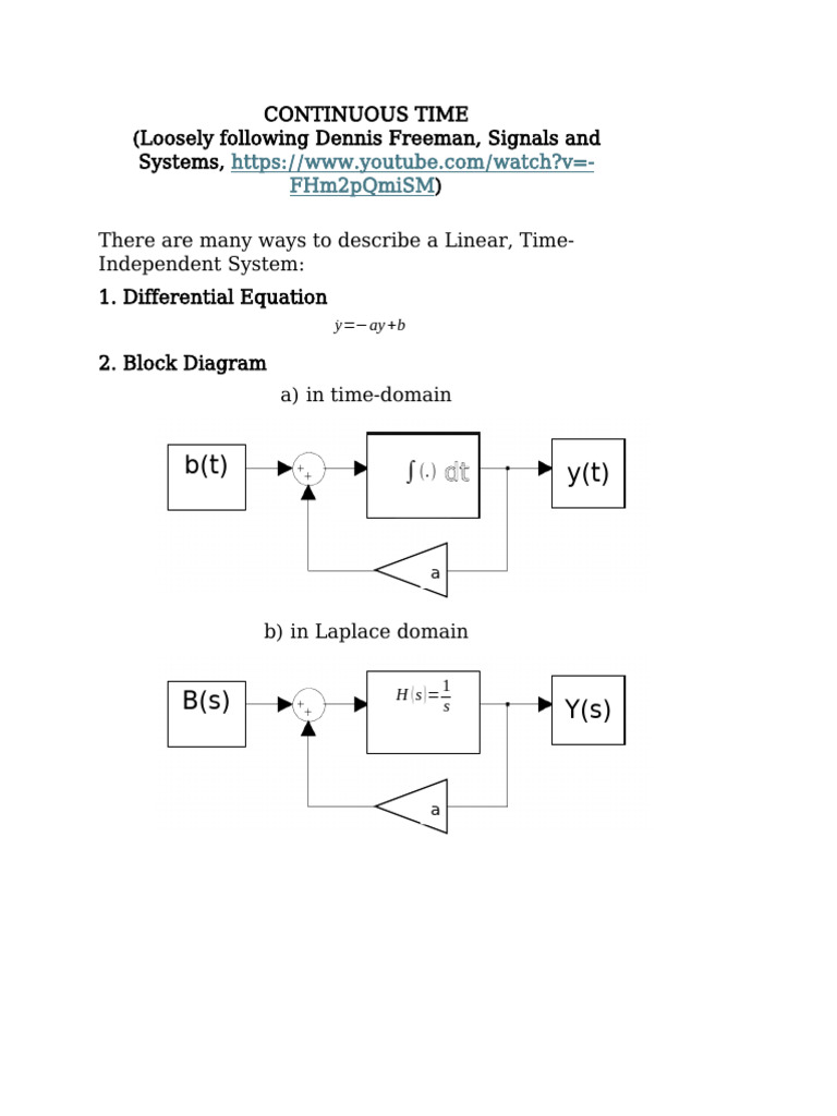 Continuous Time System Representations | PDF | Equations | Mathematical ...