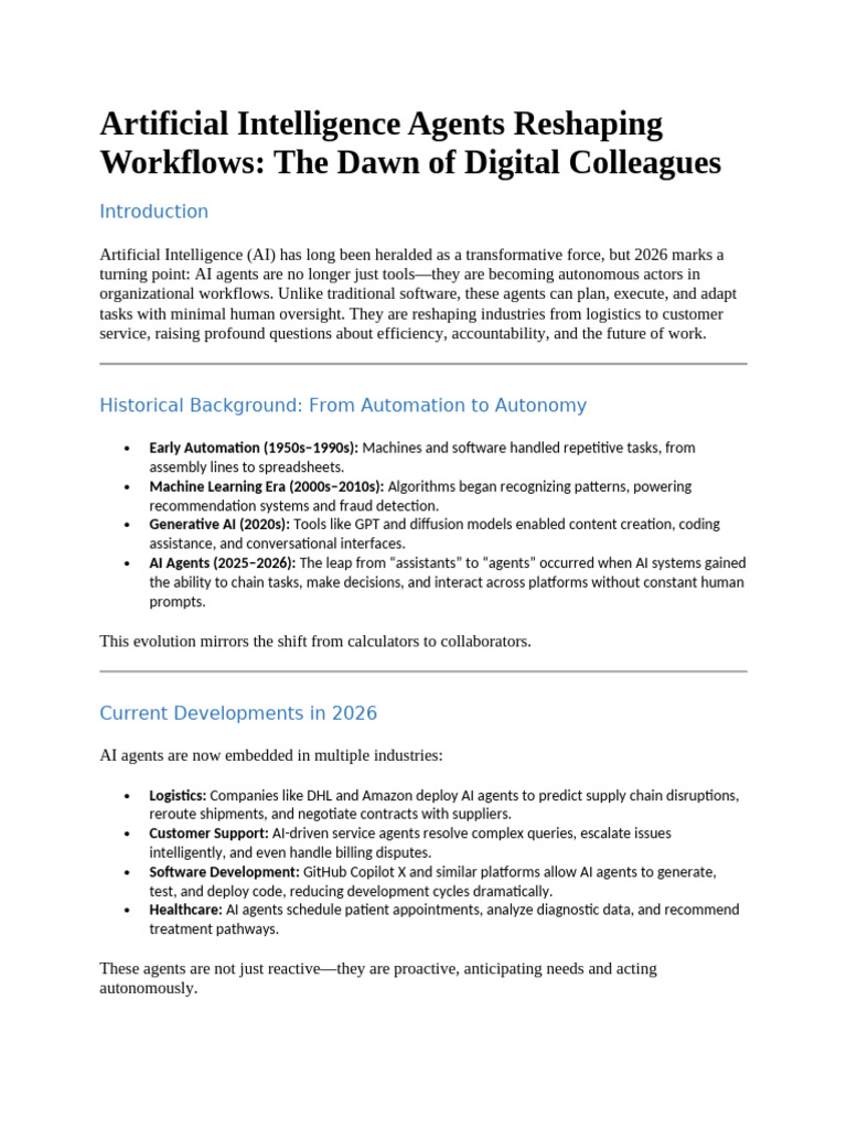 Artificial Intelligence Agents Reshaping Workflows | PDF | Artificial ...