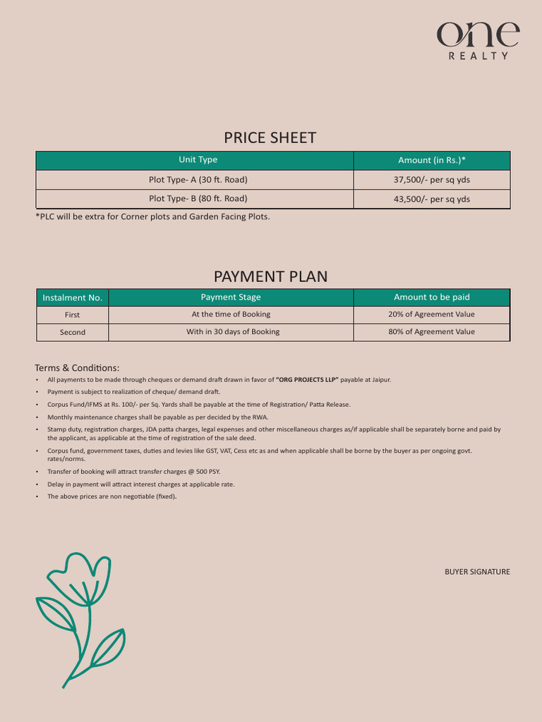 An One Payment Plan | PDF
