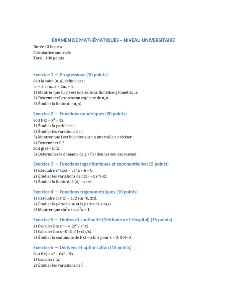 Examen Math Universitaire | PDF