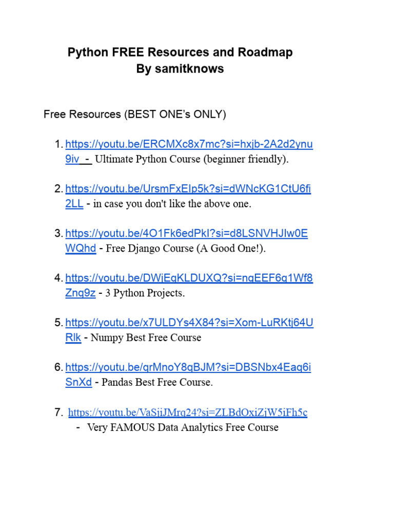Python FREE Resources and Roadmap | PDF