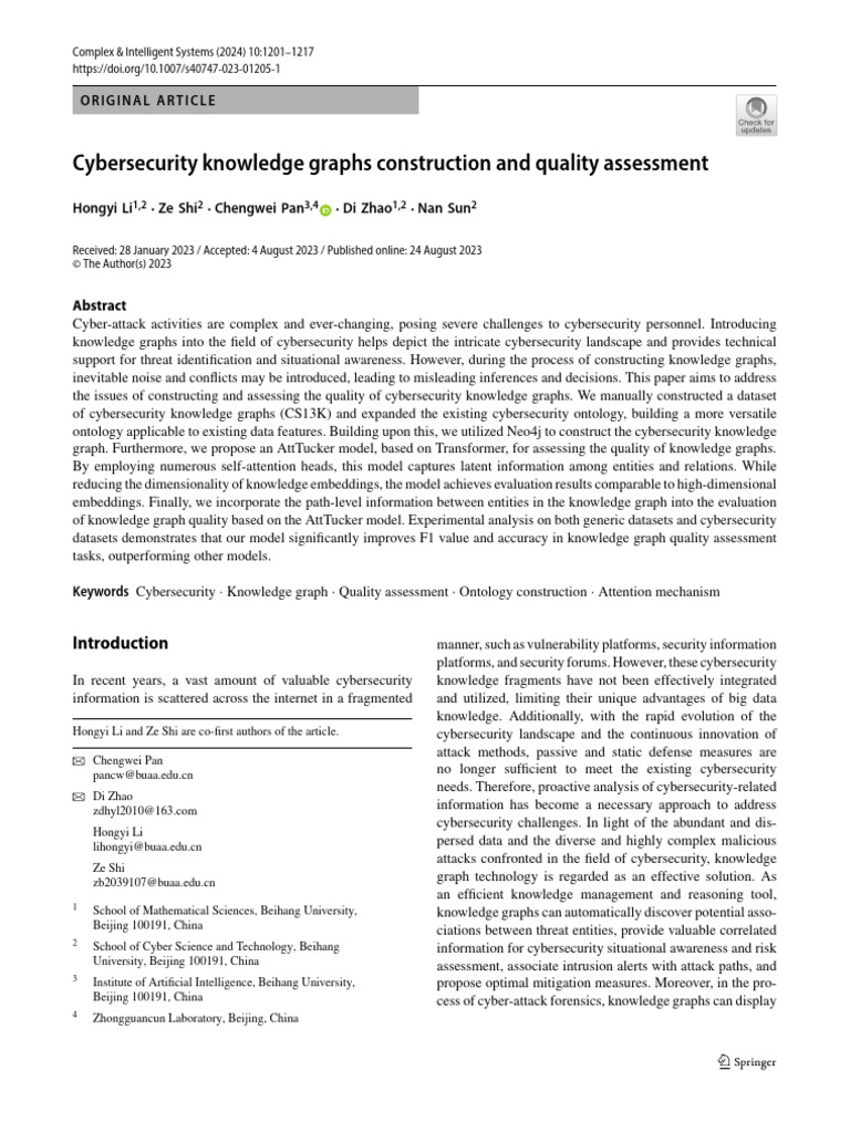 Cybersecurity Knowledge Graphs Construction and Quality Assessment 2024 ...