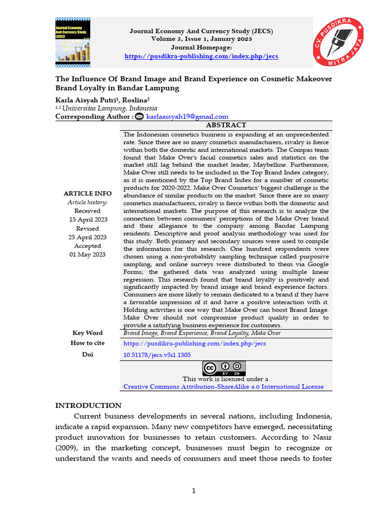 The Influence of Brand Image and Brand Experience On Cosmetic Makeover ...