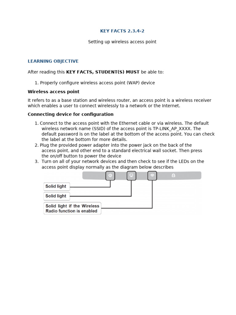 2.3.4-1 Settiing-Up Wireless Access Point | PDF | Ip Address | Wireless Lan
