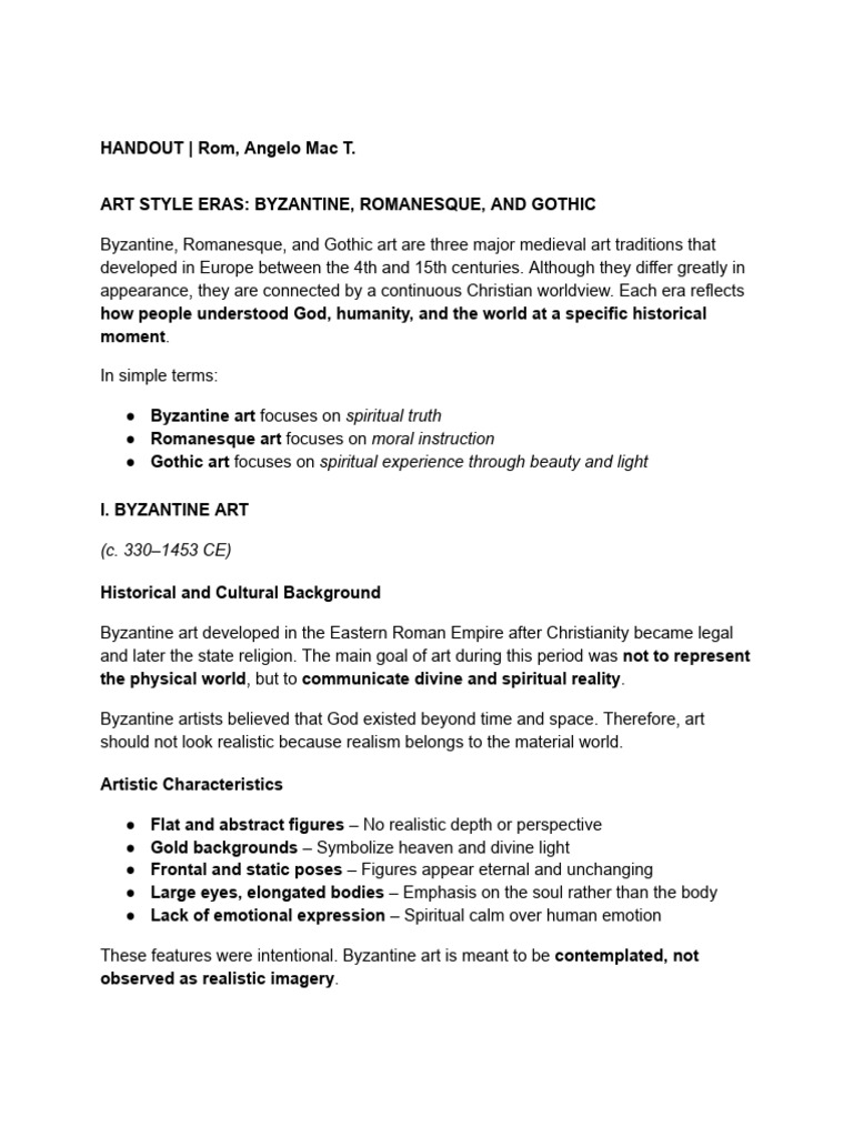 Byzantine Romanesque Gothic Report Handout and References | PDF ...