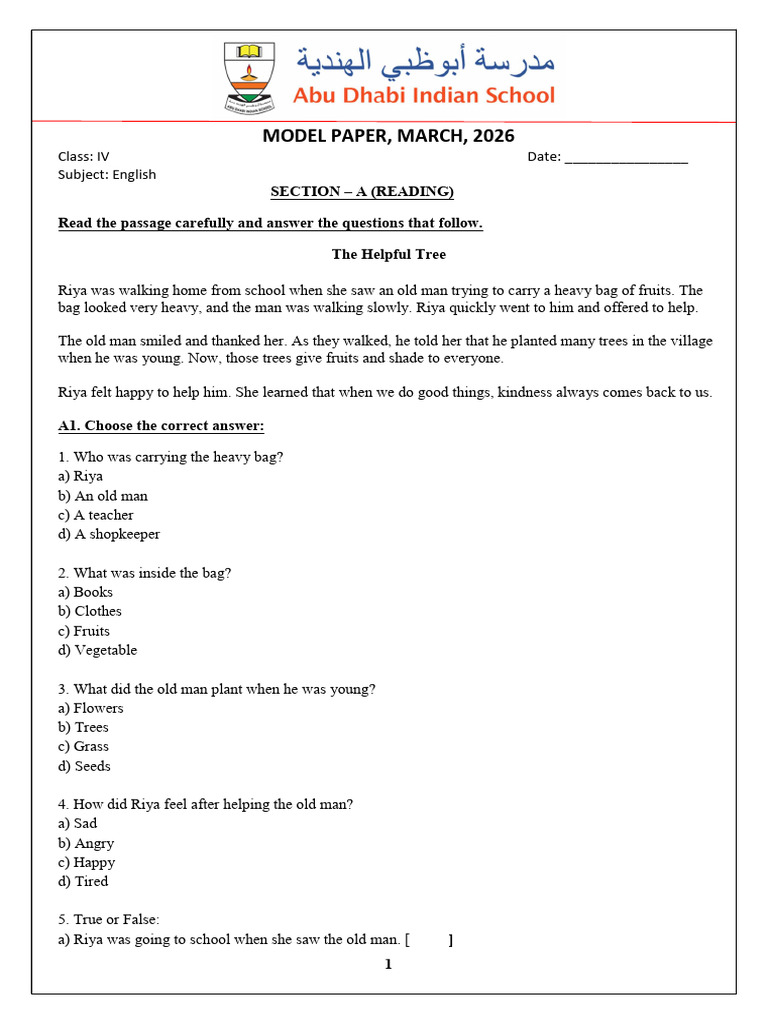 GRADE 4 - Model Paper (Final Exam) | PDF | Linguistics