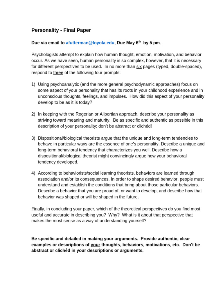 Personalityfinalpaper 2025 | PDF