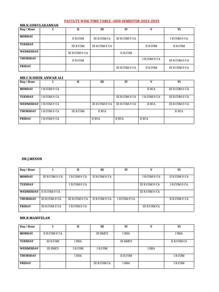 Class Time Table 2024 | PDF