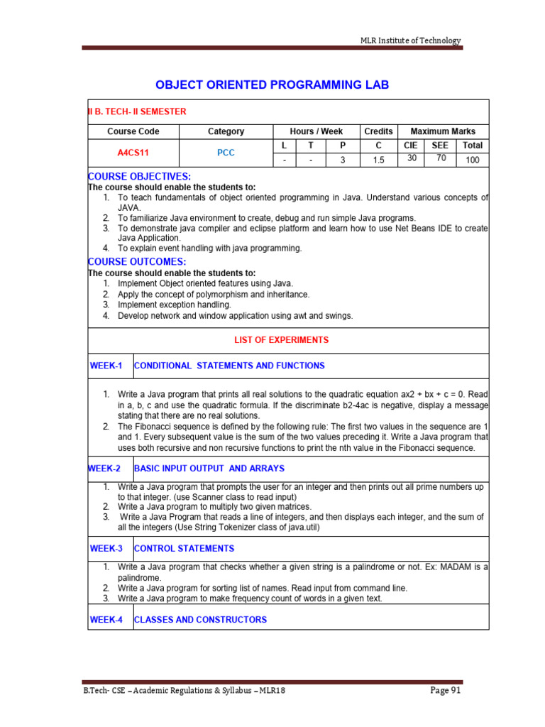 Object Oriented Programming Lab | PDF | Java (Programming Language ...