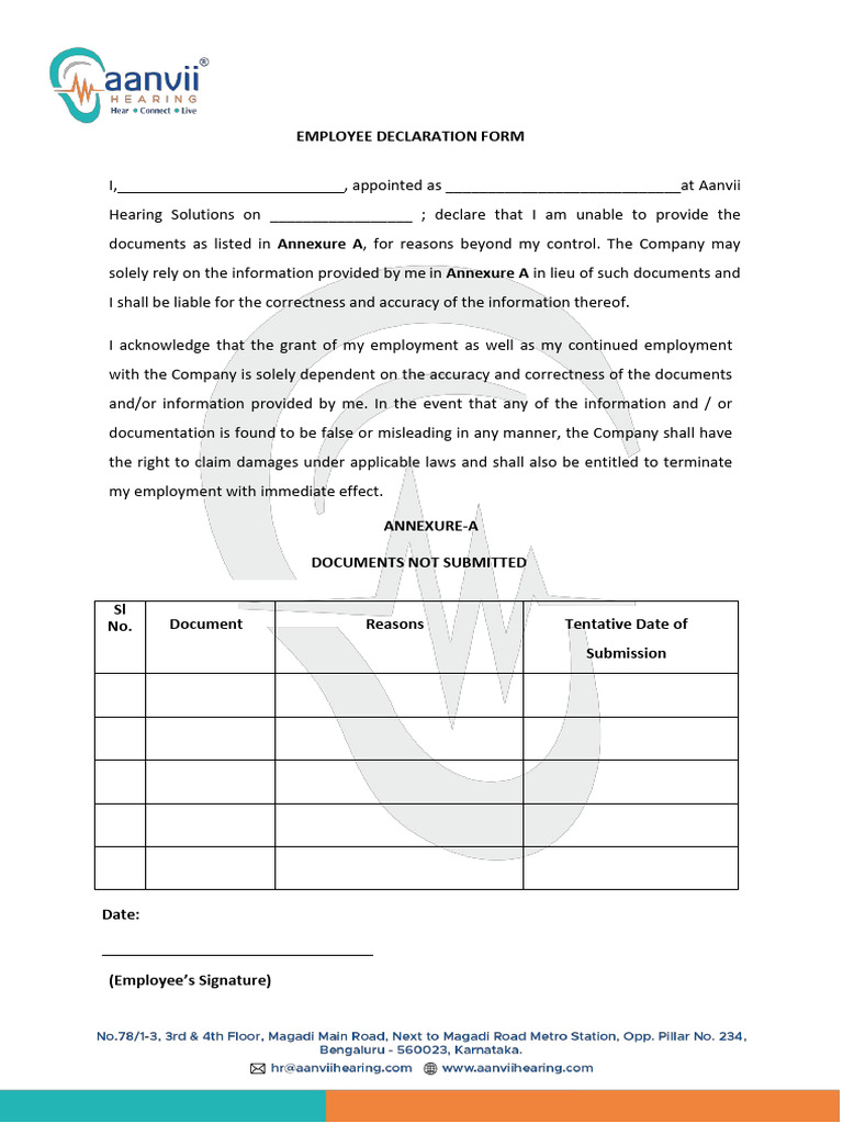 Employee Declaration Form - Latest | PDF