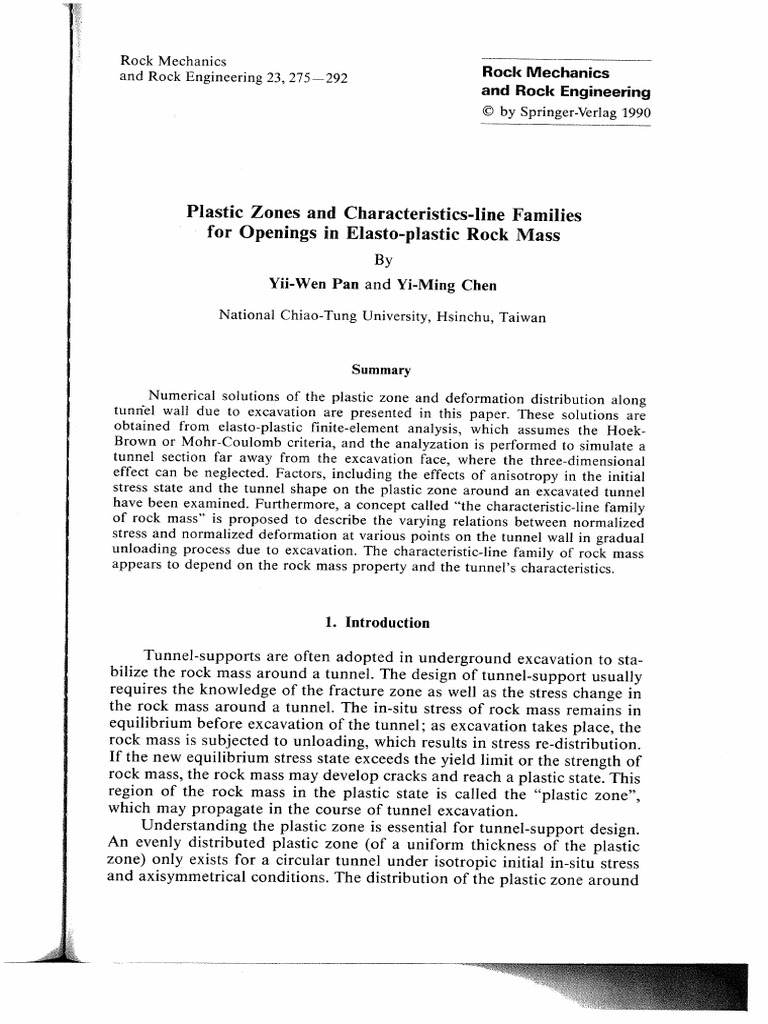1990 - Plastic Zones and Characteristics-Line For Openings in Elasto ...