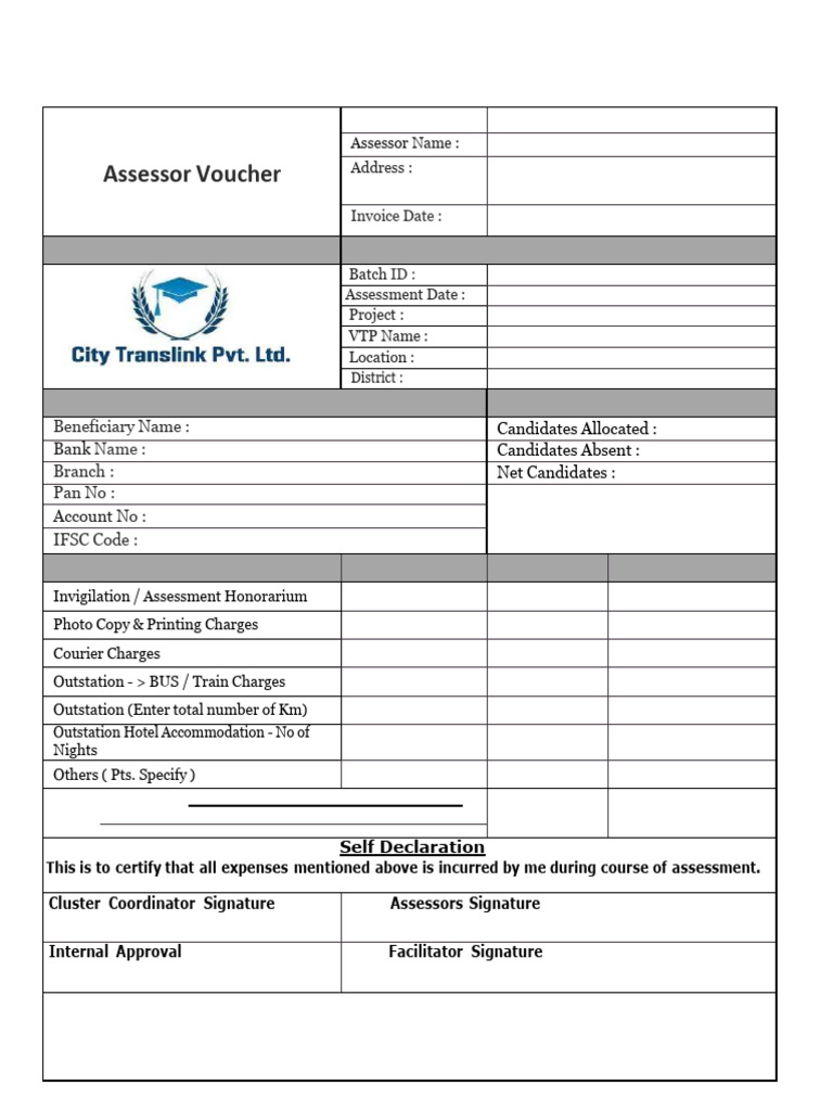 Assessor Voucher Format City Translink PVT LTD | PDF