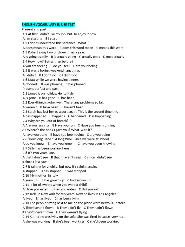 English Vocabulary in Use Test | PDF | Linguistics | Semantic Units