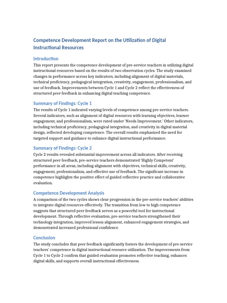 Competence Development Report | PDF | Teachers | Education Theory
