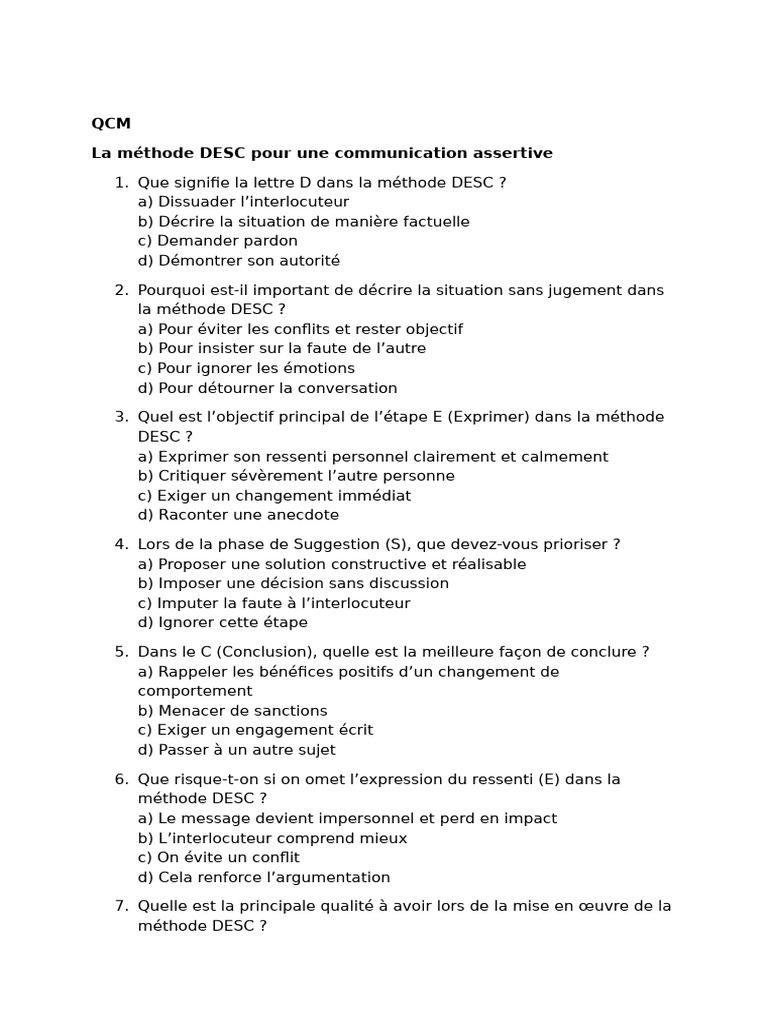 QCM Methode DESC | PDF