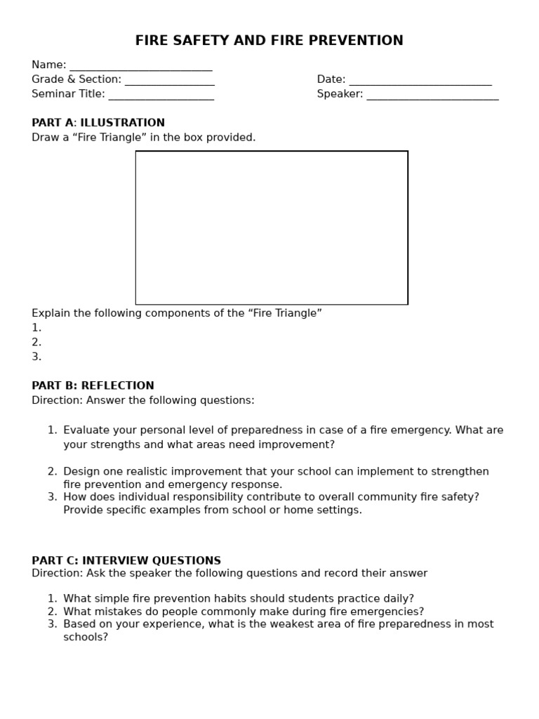 Fire Safety Seminar Worksheet | PDF
