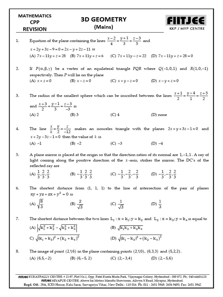 SR Maths Revision - 3d Geometry - Mains - CPP (MNR) | PDF | Triangle ...