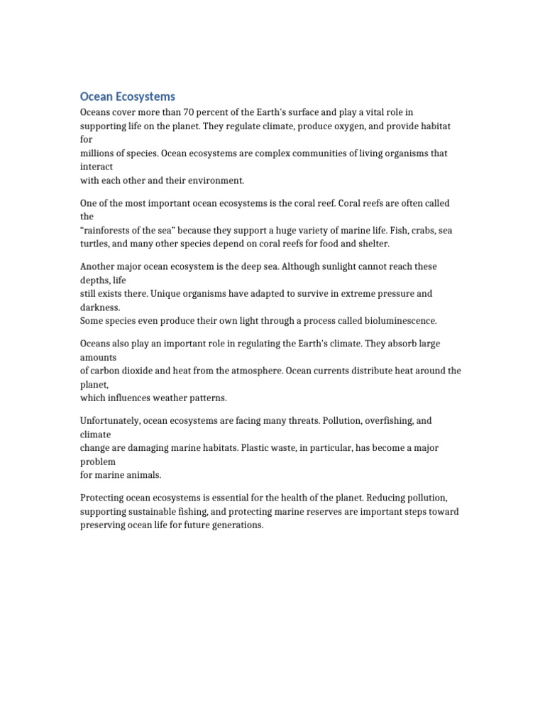 Ocean Ecosystems Assignment | PDF