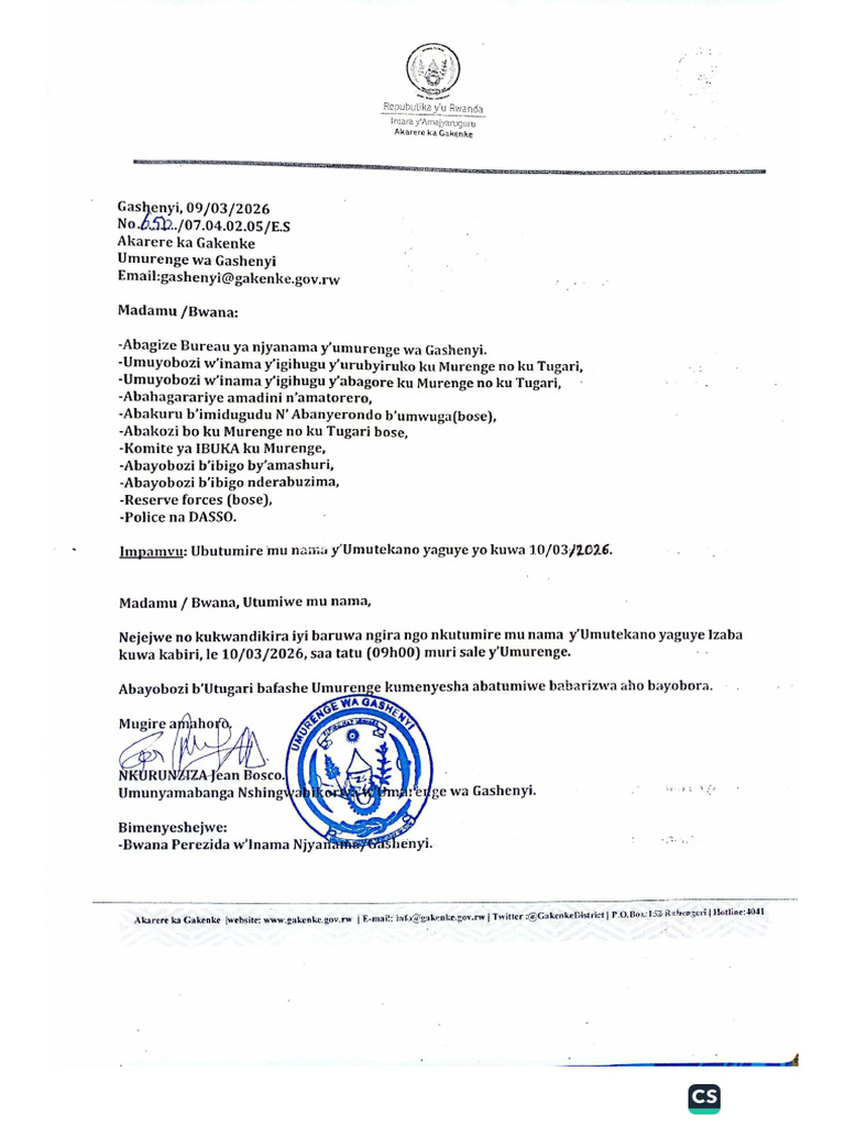 Ubutumire Bw'inama | PDF