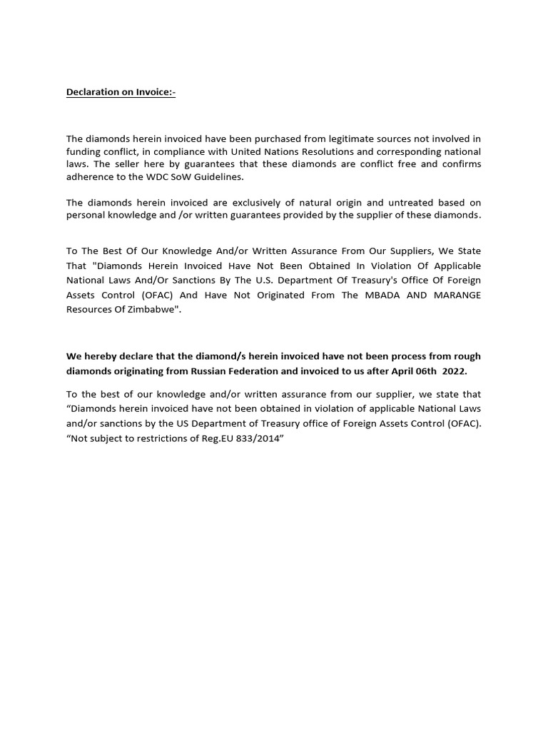 New Declaration On Invoice | PDF