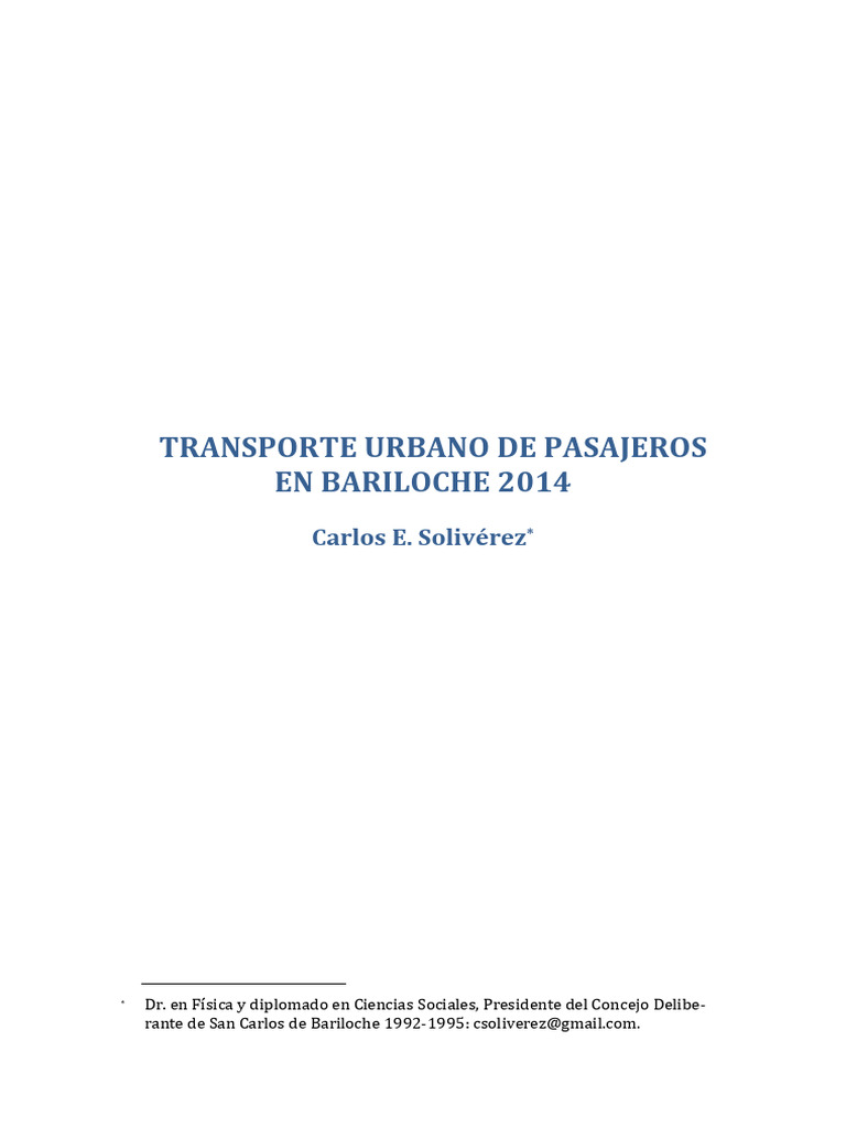 Transporte Urbano de Pasajeros en Bariloche Según Solivérez | PDF ...