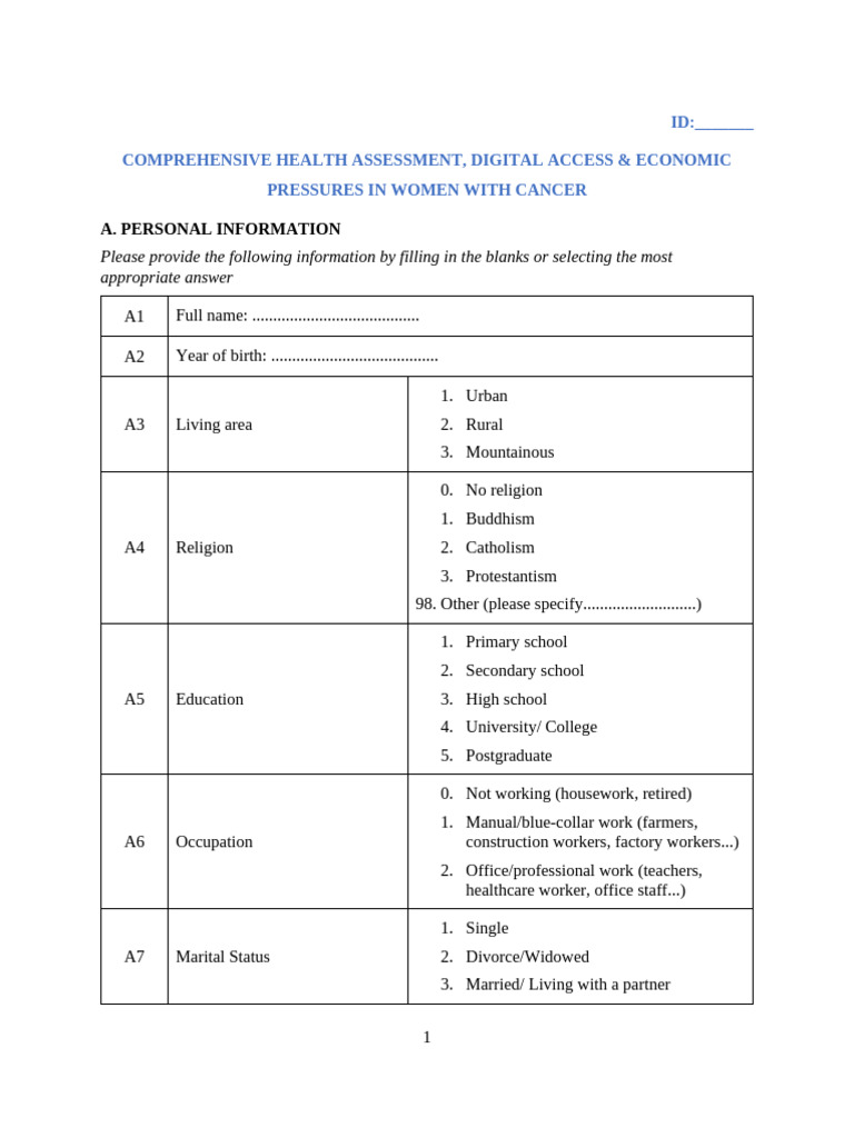 3.1 Questionnaire Eng | PDF | Cancer | Diseases And Disorders