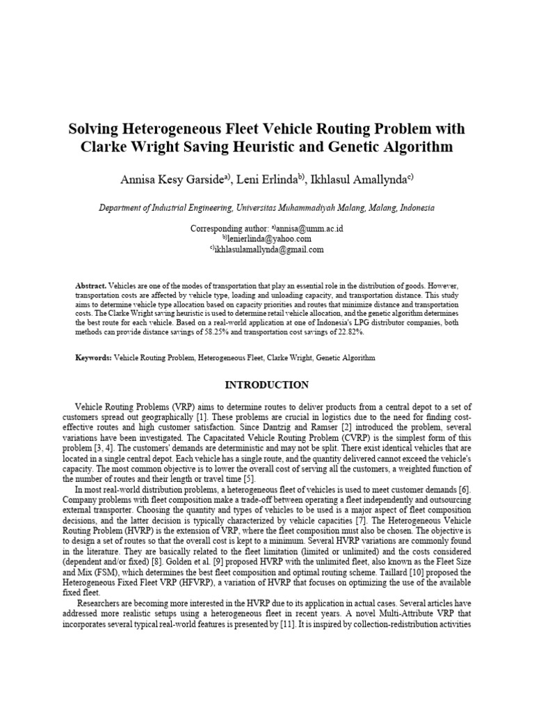 Solving Heterogeneous Fleet Vehicle Routing Problem With Saving and ...