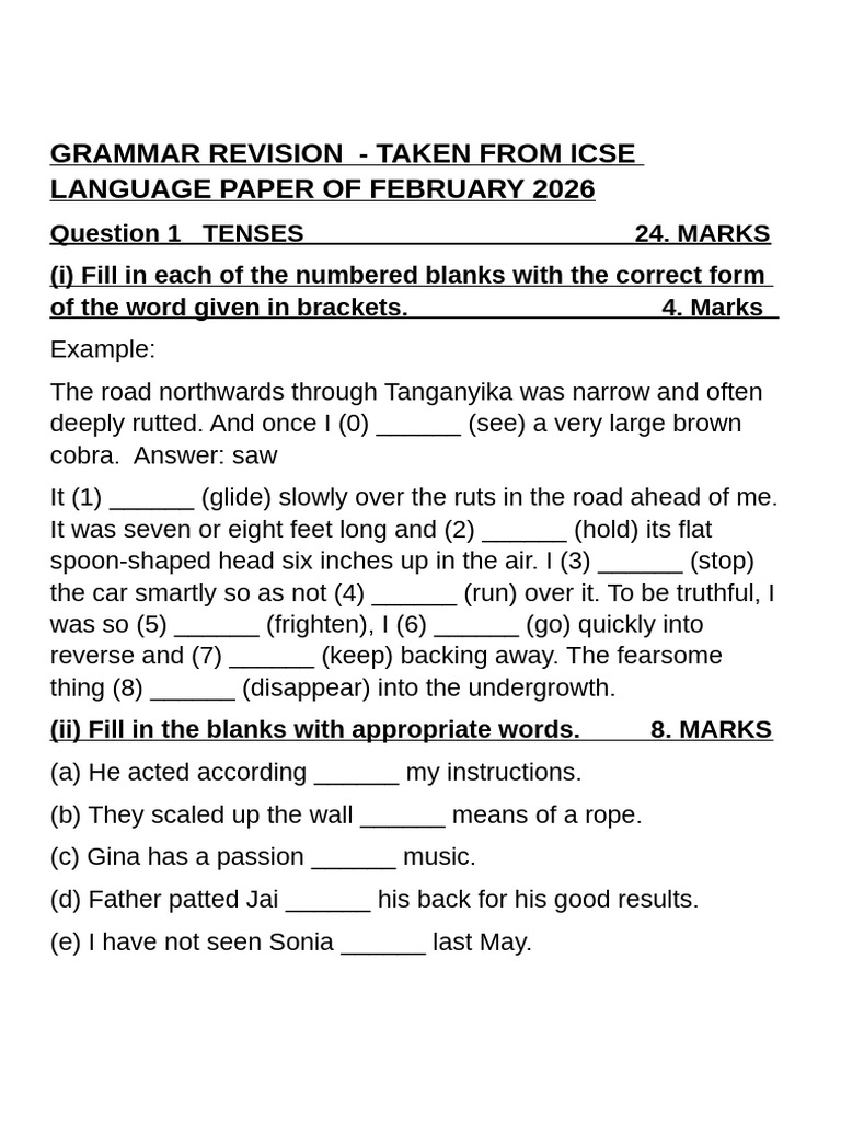 Grammar Revision 2026 STD 8 | PDF | Chess Openings | Chess