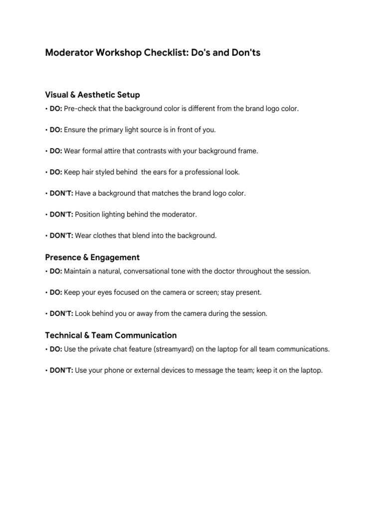 Moderator Checklist | PDF