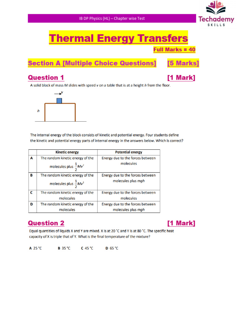 Thermal Energy Transfers - QP | PDF