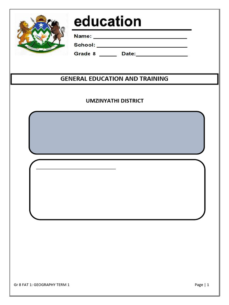 Grade 8 Geography Formal Assessment Term 1 2025 | PDF