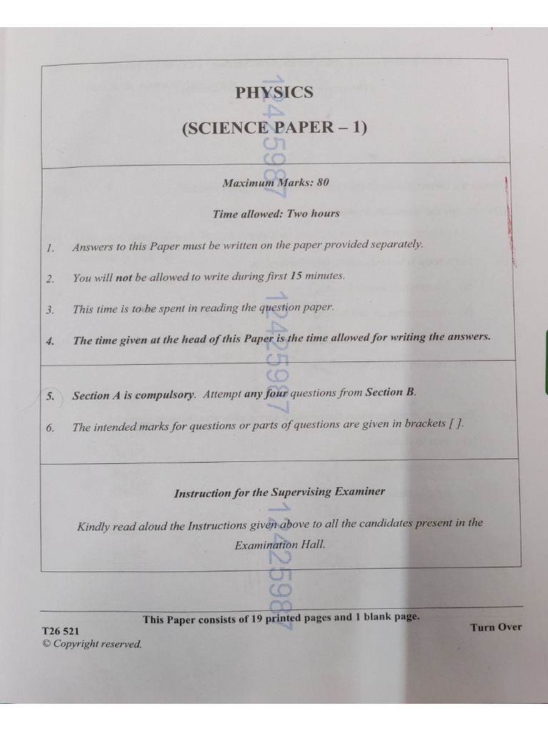 Icse Class 10 Physics 2026 Board Examination Paper | PDF