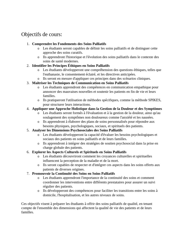 Cours Des Soins Palliatifs en Bac 2 | PDF | Soins palliatifs | Douleur