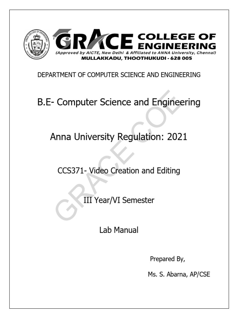 Vi Cse Ccs371-Vc&e Lab Manual | PDF | Documentary Film | Editing