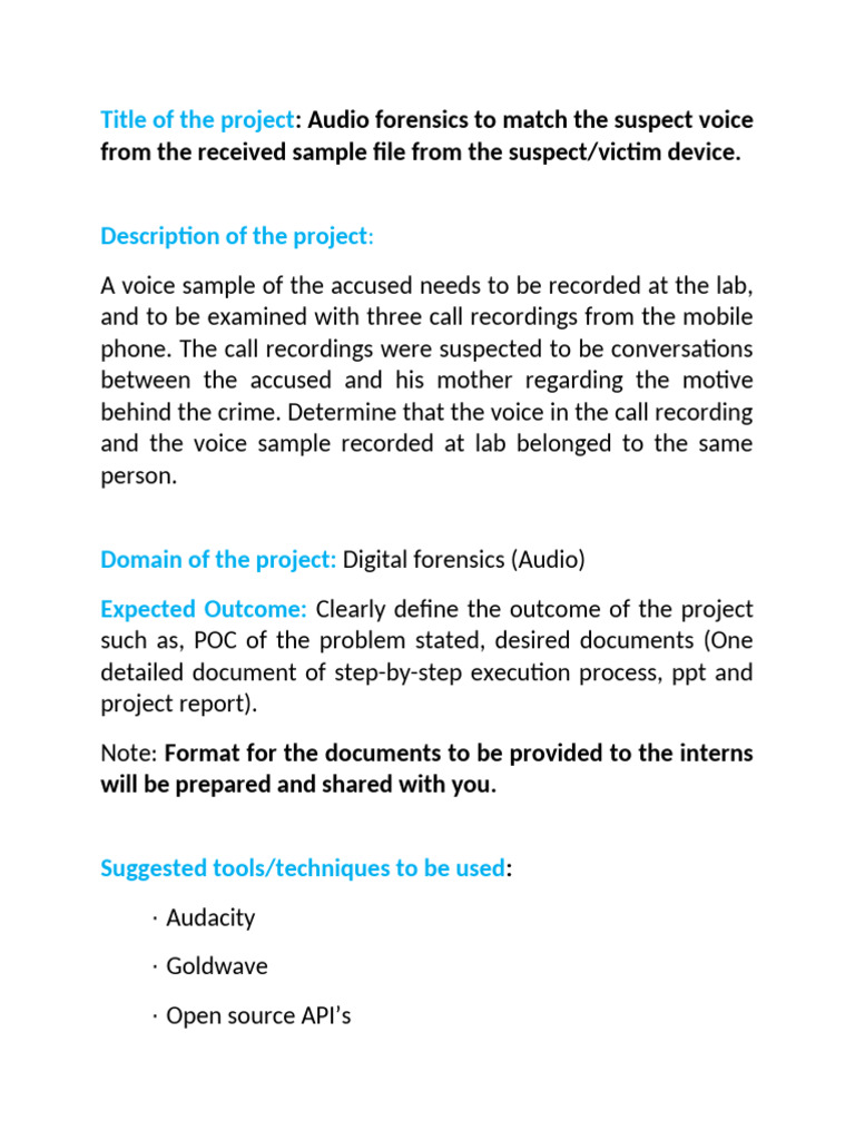 Audio Forensics To Match The Suspect Voice From The Received Sample ...