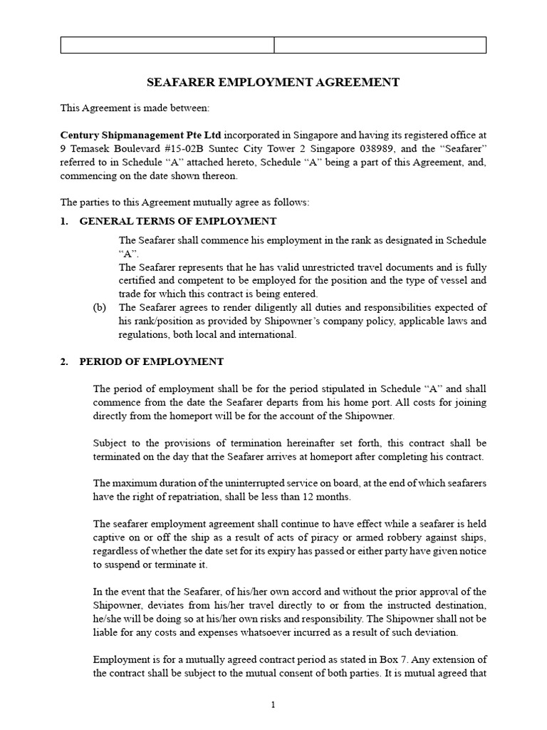 Standard Seafarer Employment Agreement | PDF | Sailor | Wage