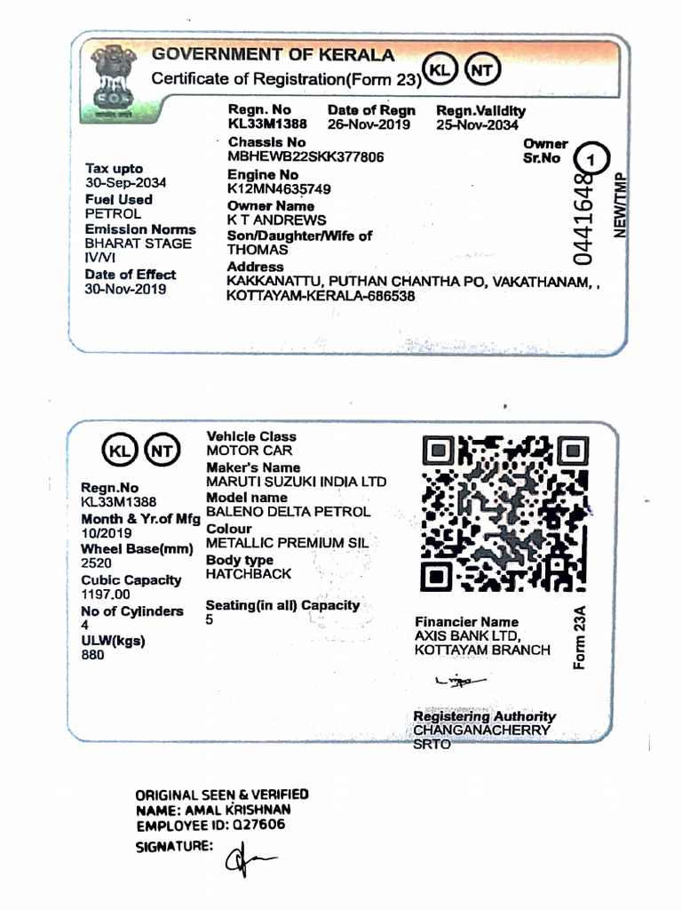 Certificate of Registration (Form 23) KL NT: Kakkanattu, Puthan Chantha ...