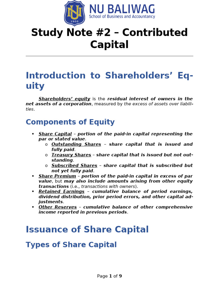 Study Note #2-Contributed Capital | PDF | Preferred Stock | Equity ...